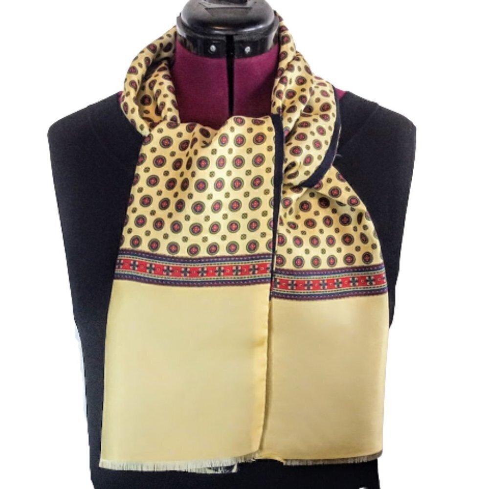Italian Yellow Silk Wool Fringed Oblong Scarf